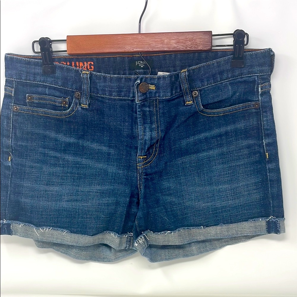 J. Crew Stretch Hip-Slung Blue Jean Shorts with Cuffed Hem Size 8
